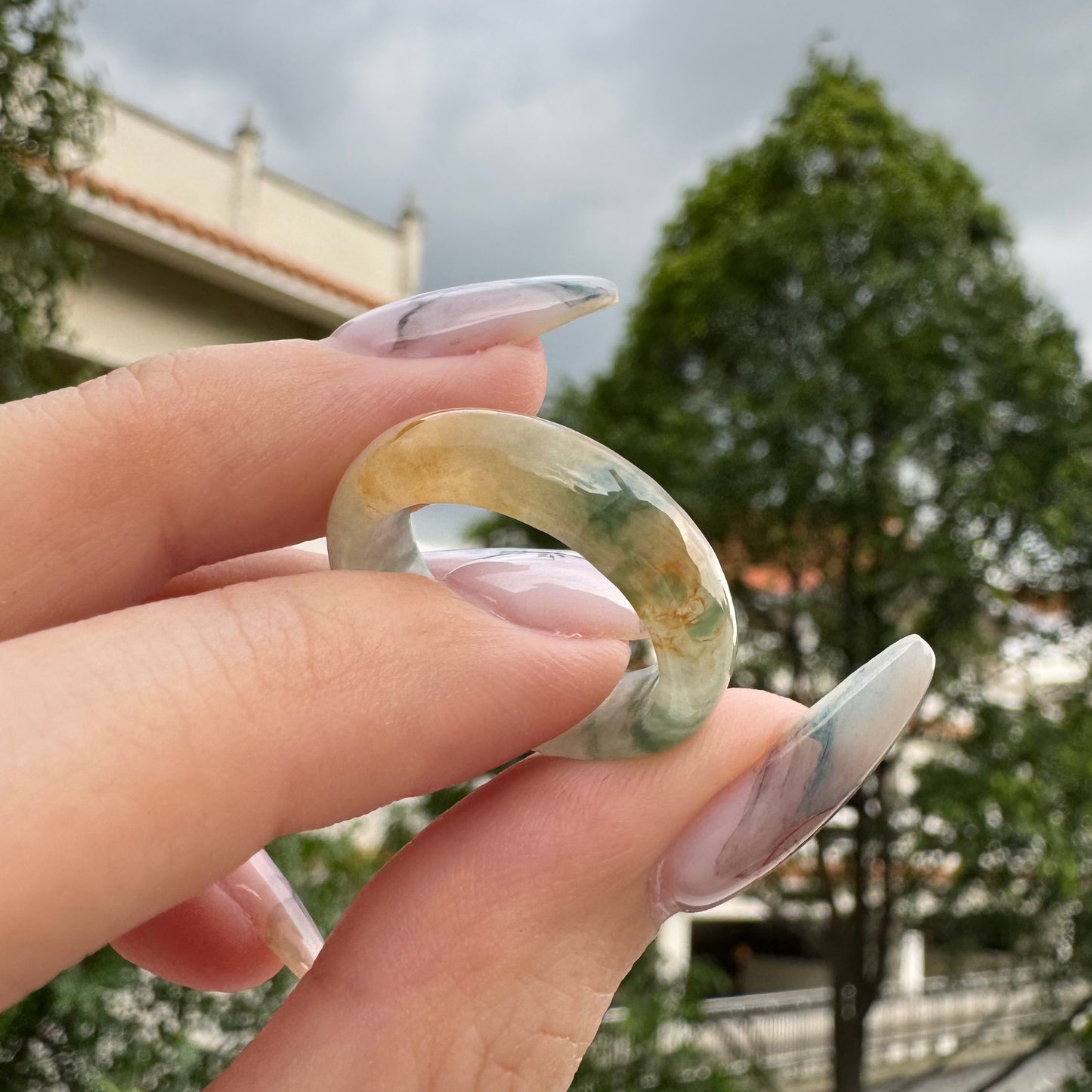 Rustic Floral Jadeite Ring