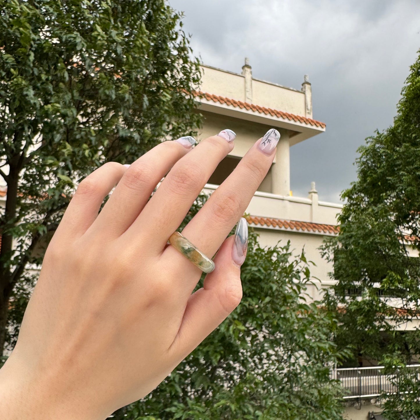 Rustic Floral Jadeite Ring