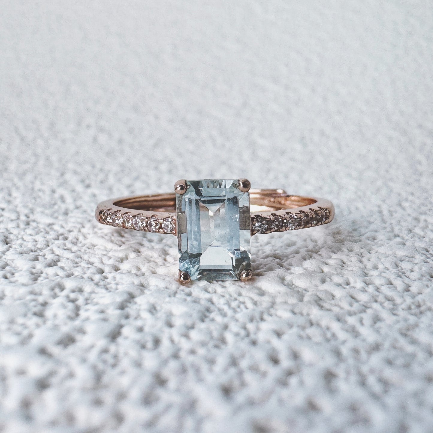 Azure Emerald-Cut Aquamarine Ring
