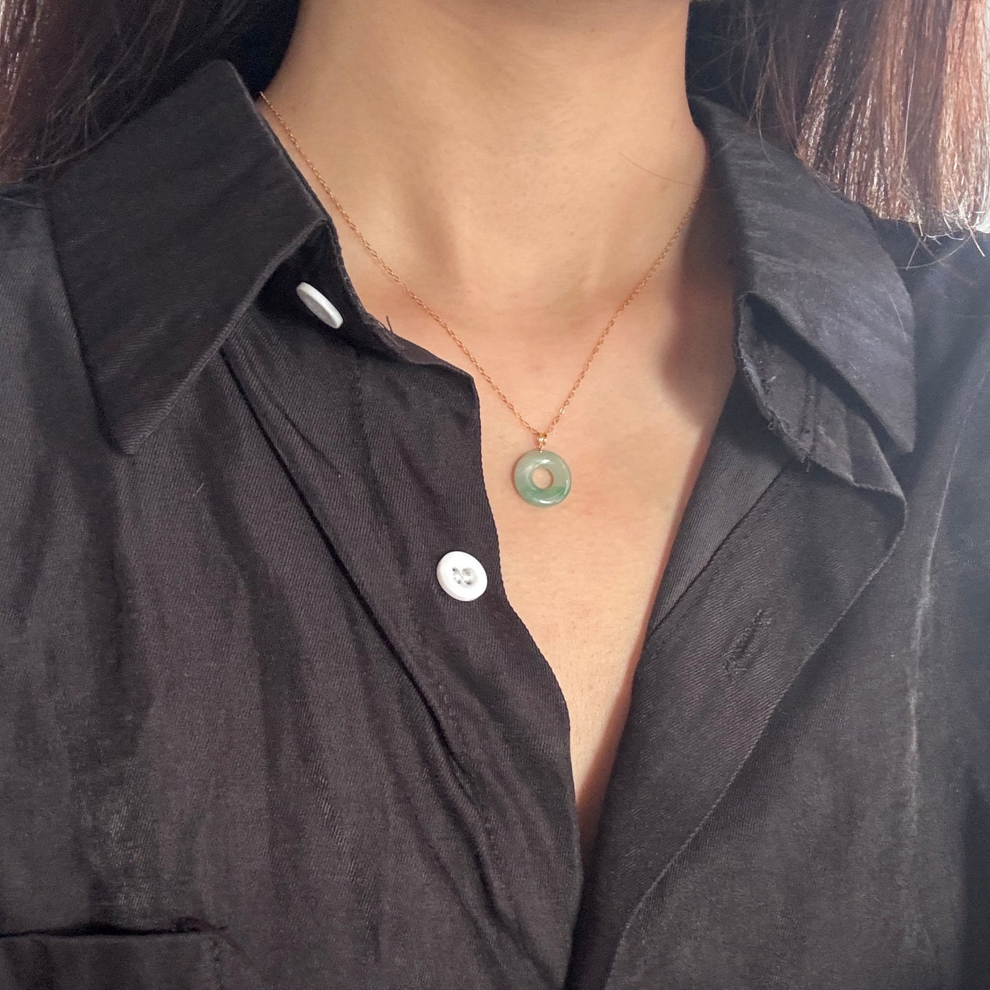 18k Gold Jadeite Bagel Pendant