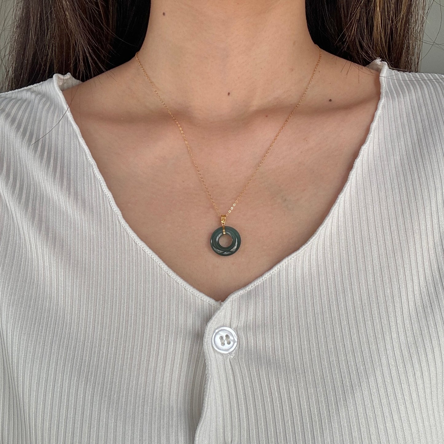 18k Teal Jadeite Bagel Pendant