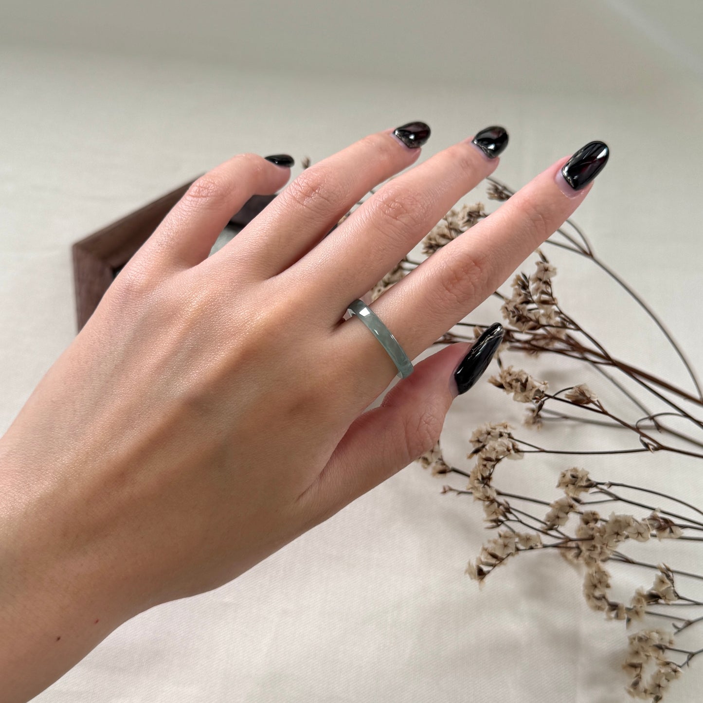 Lagoon Jadeite Square Rings (Slim)