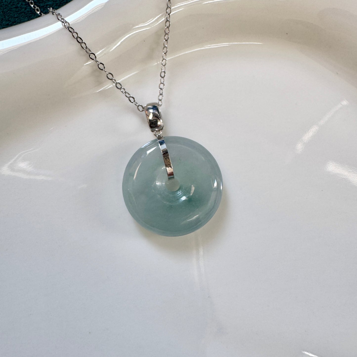 FOR HER | 18k Gold Blue Jadeite Doughnut Pendant (WG)