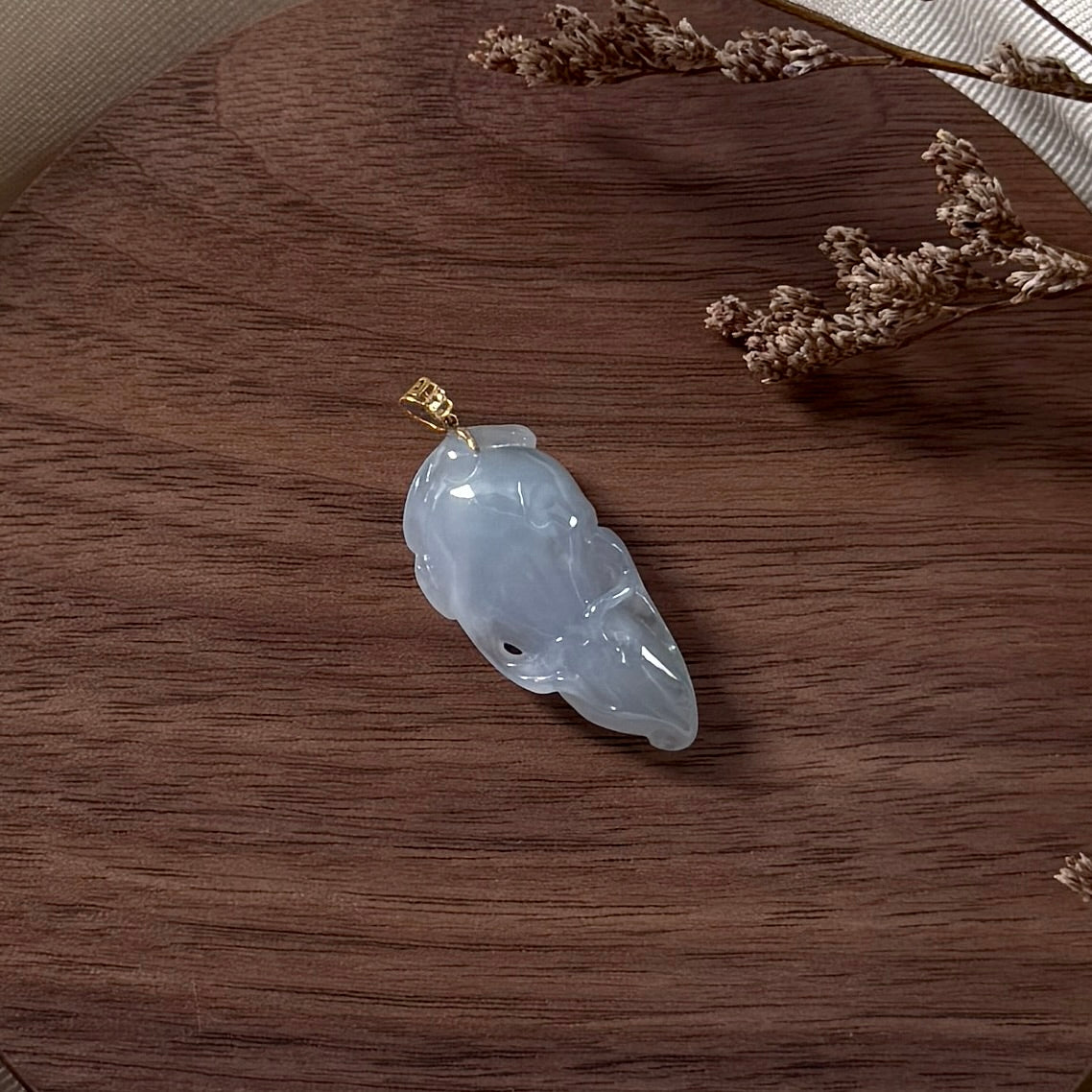 18k Gold Lavender Ginseng Jadeite Pendant