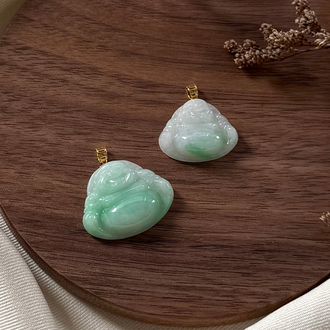18k Gold Laughing Buddha Jadeite Pendant (big)