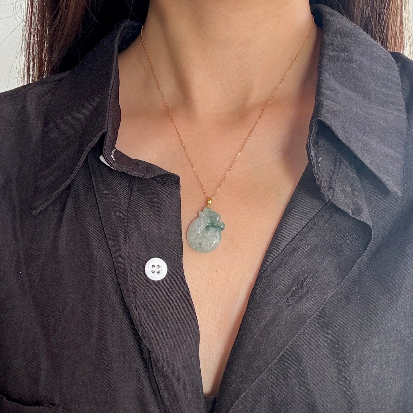 18k Gold Dragon Jadeite Pendant (Piaohua)