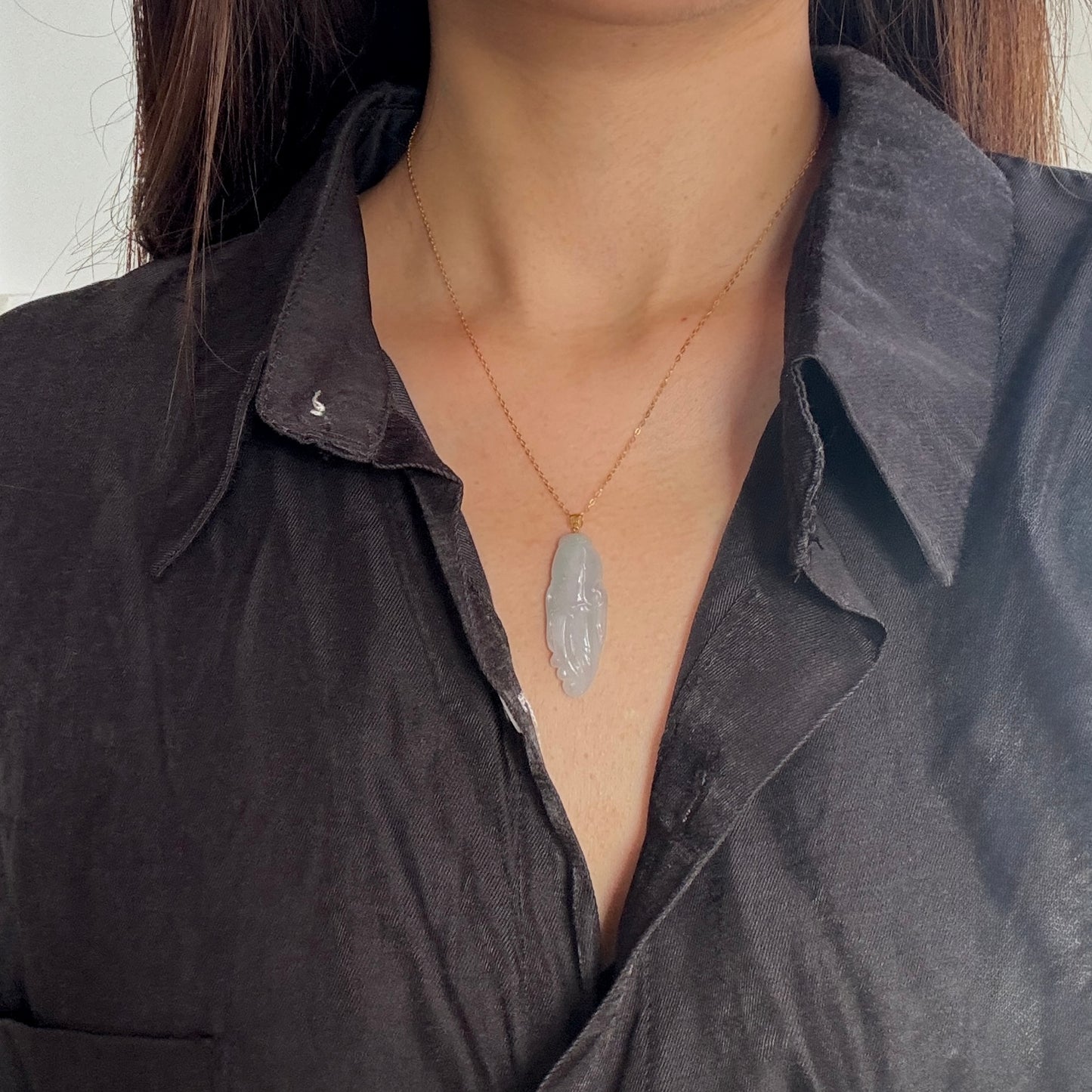 18k Gold White Ginseng Jadeite Pendant
