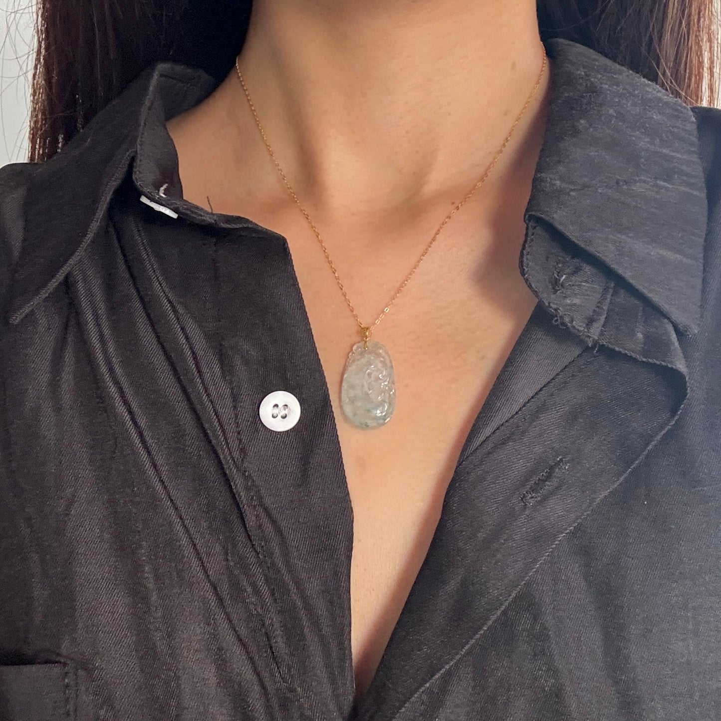 18k Gold Ruyi Jadeite Pendant