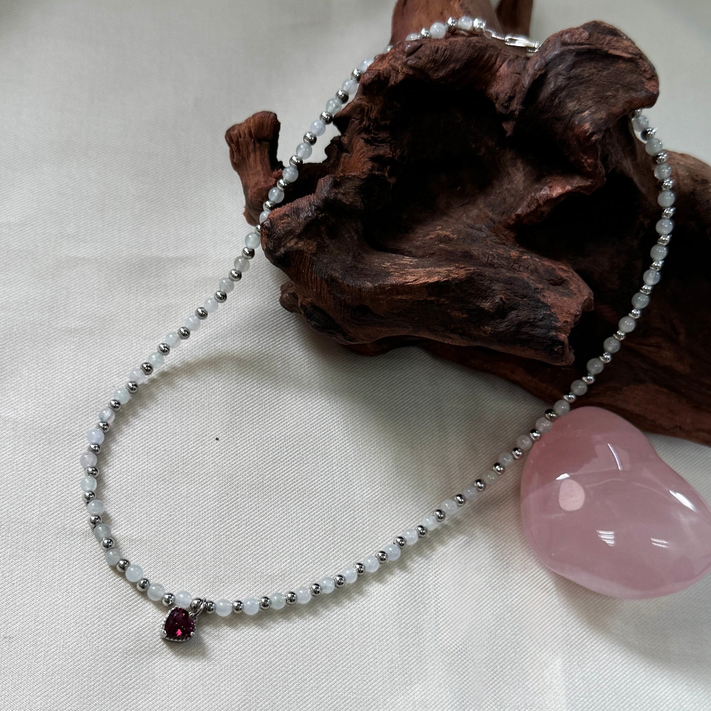 XOXO | Rhodolite Garnet x Jadeite Beaded Necklace