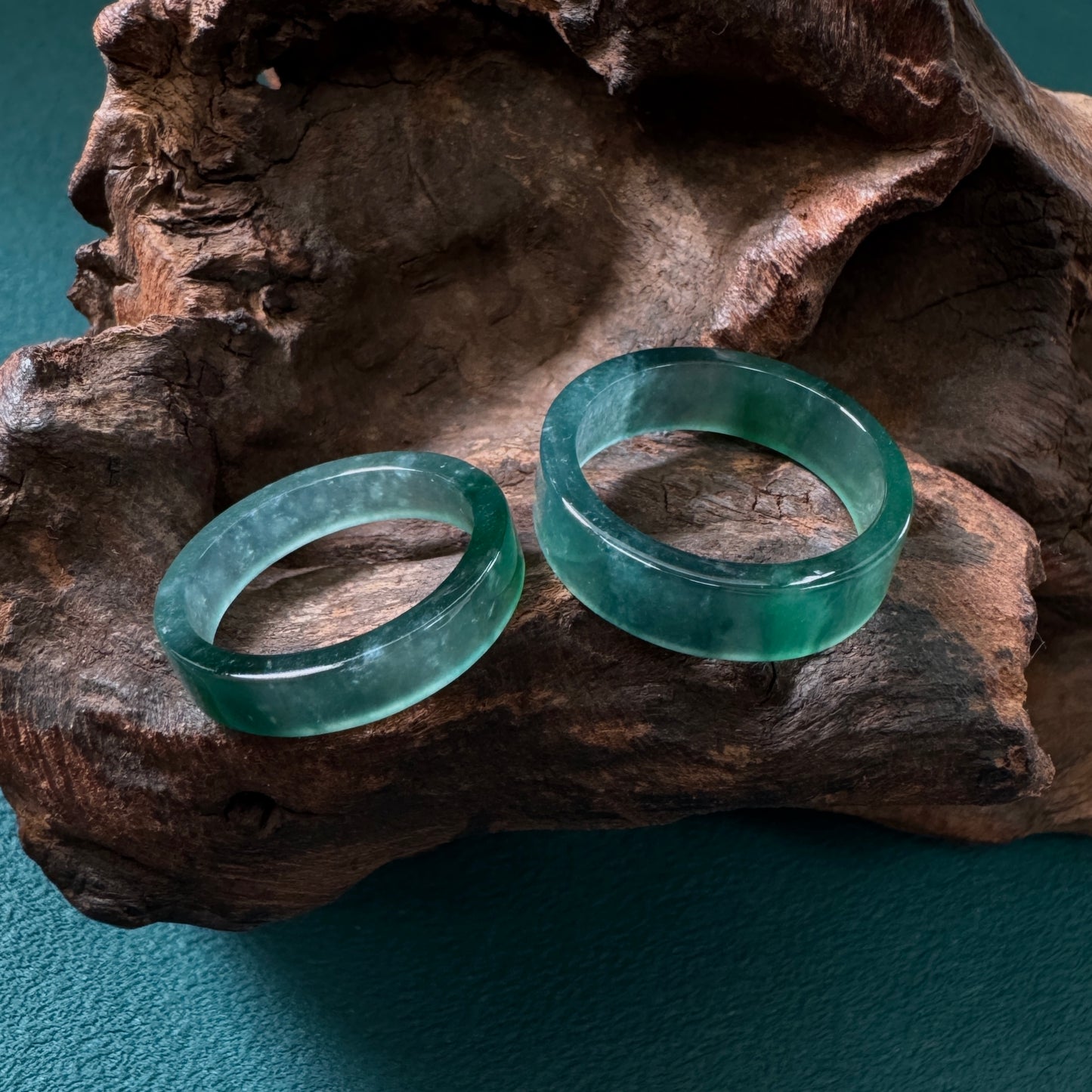 DUET | Teal Green Square Jadeite Rings