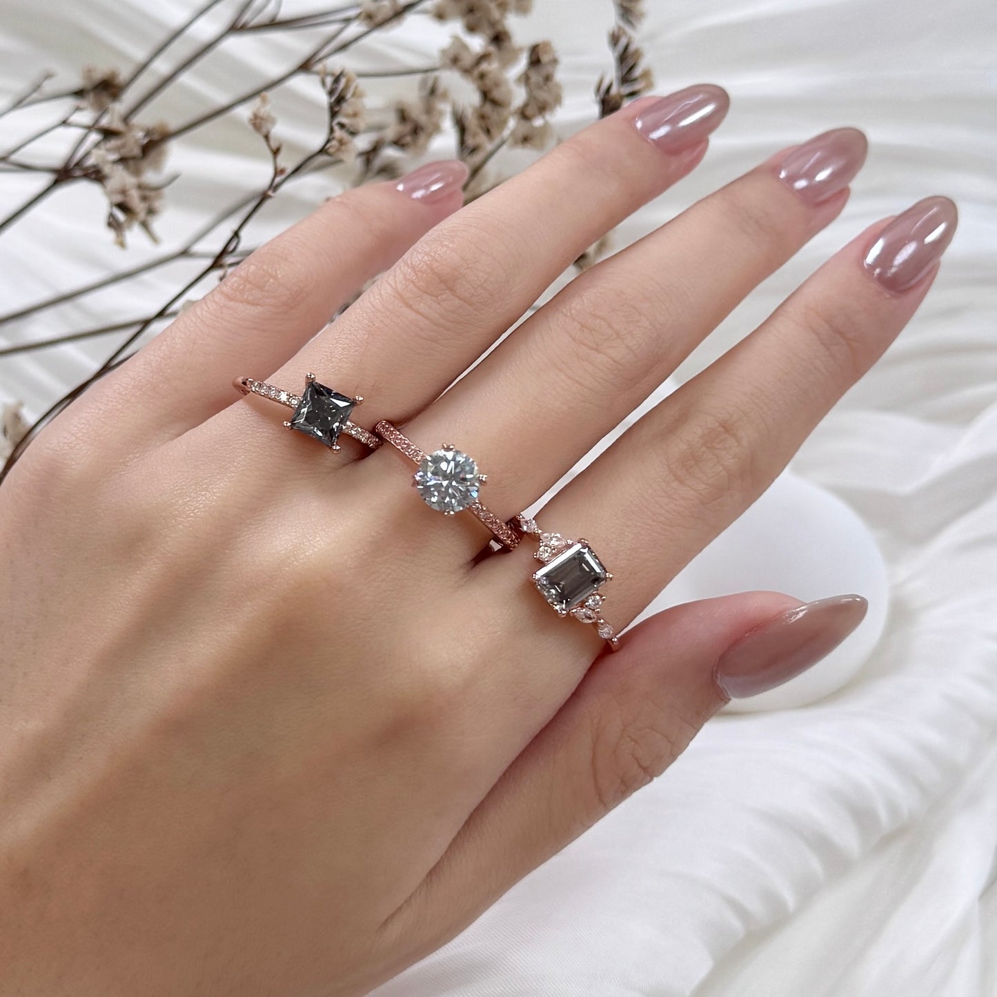 Grey Moissanite Trio