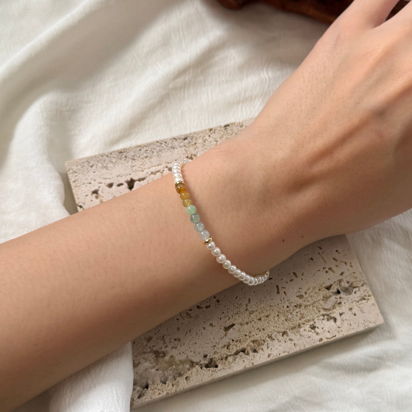 ESTUARY | Freshwater Pearl x Jadeite Rainbow Petite Bracelet