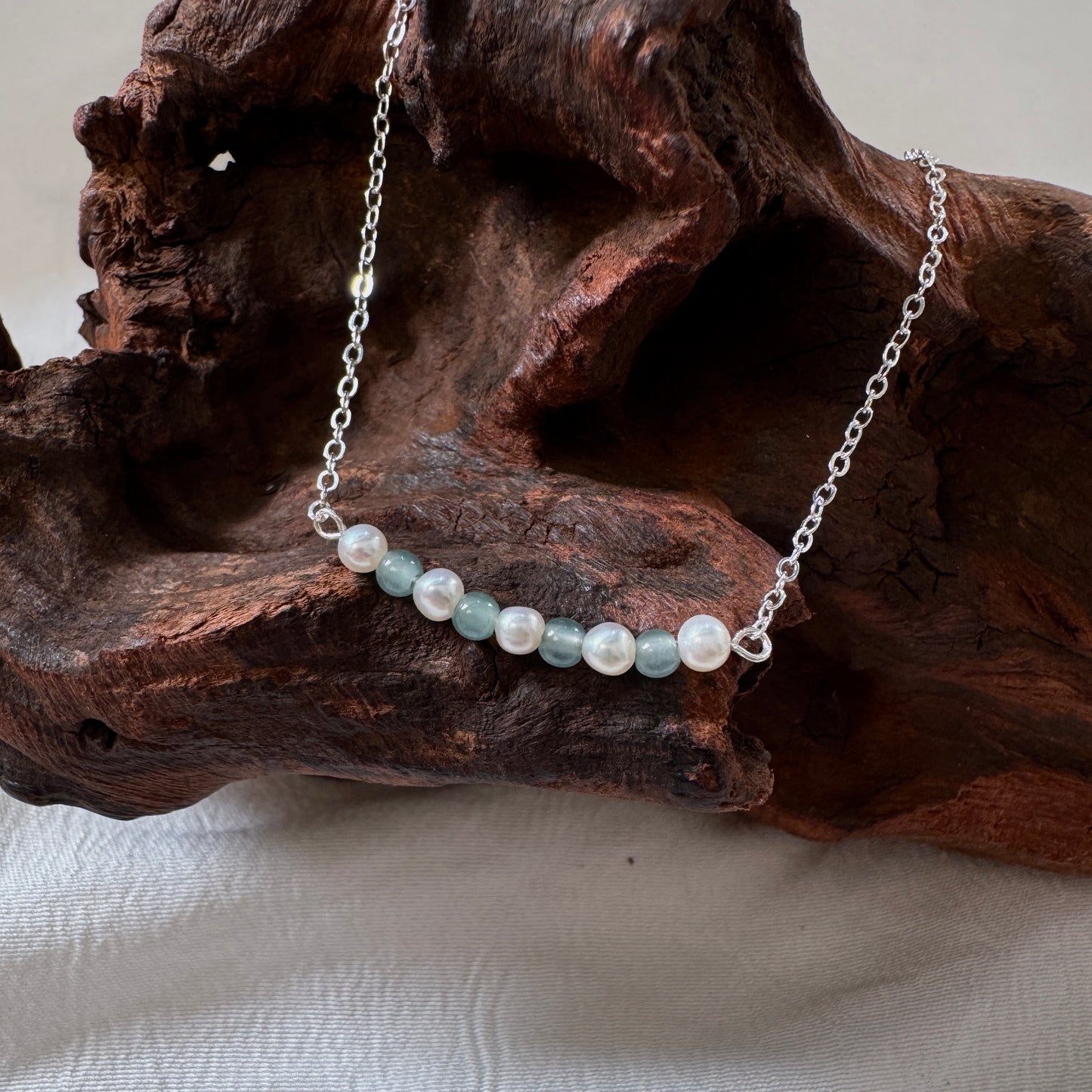 ESTUARY | Freshwater Pearl x Jadeite Dainty Beaded Necklace