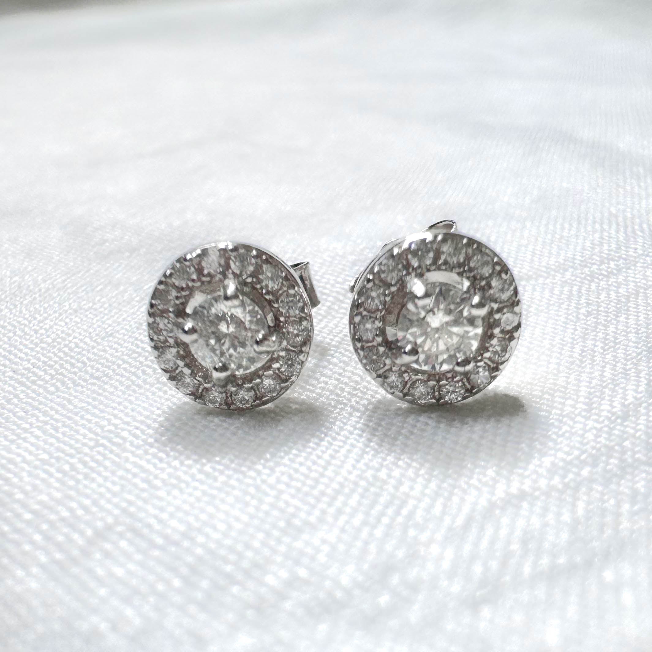 Oval Moissanite Halo Stud Earrings Sterling Silver