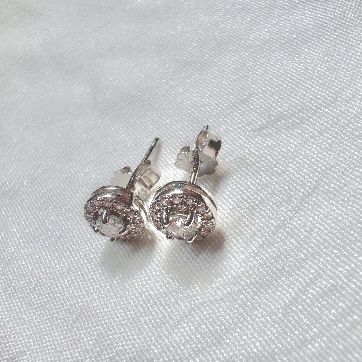 Halo Moissanite Earrings in Silver
