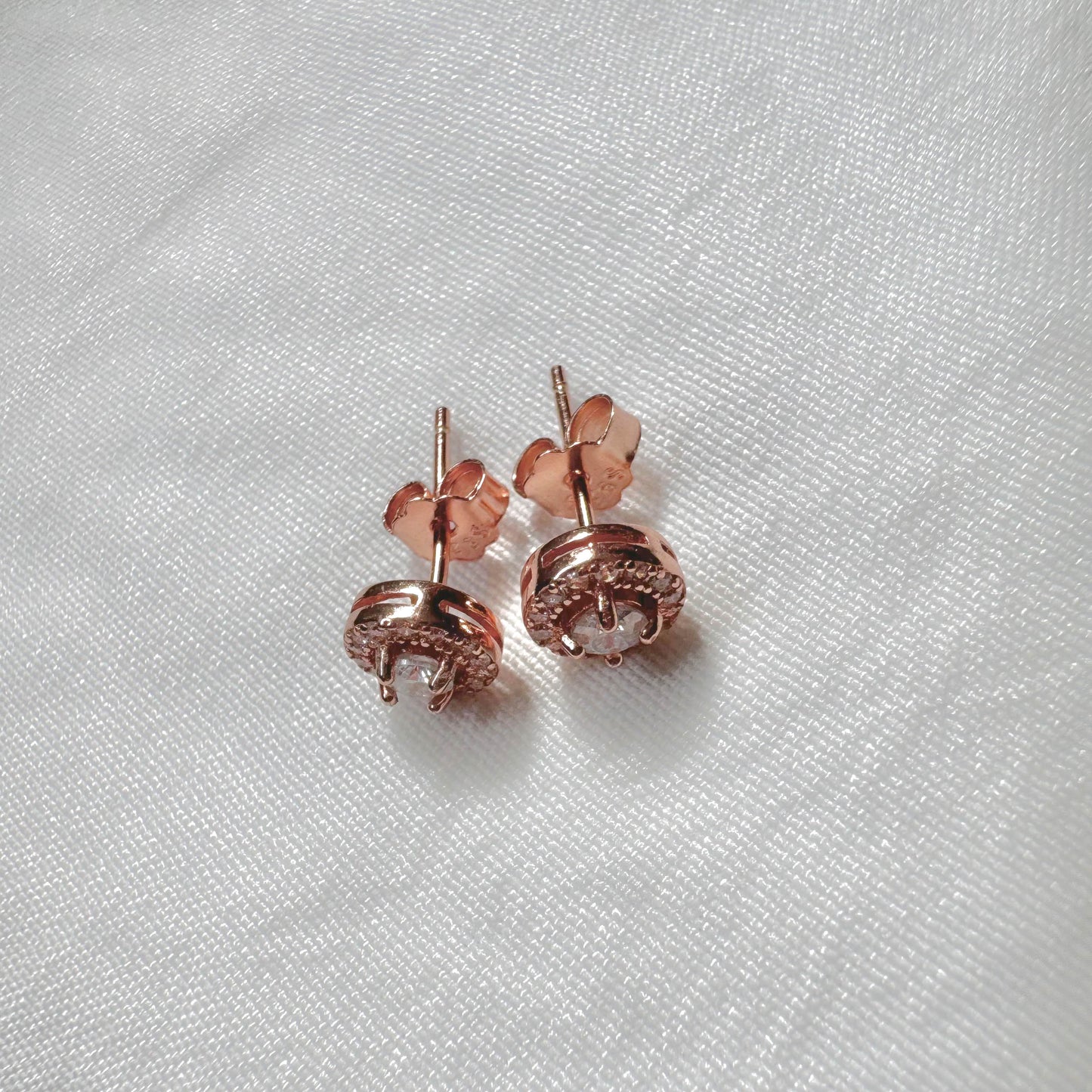 Halo Moissanite Earrings in Rose Gold