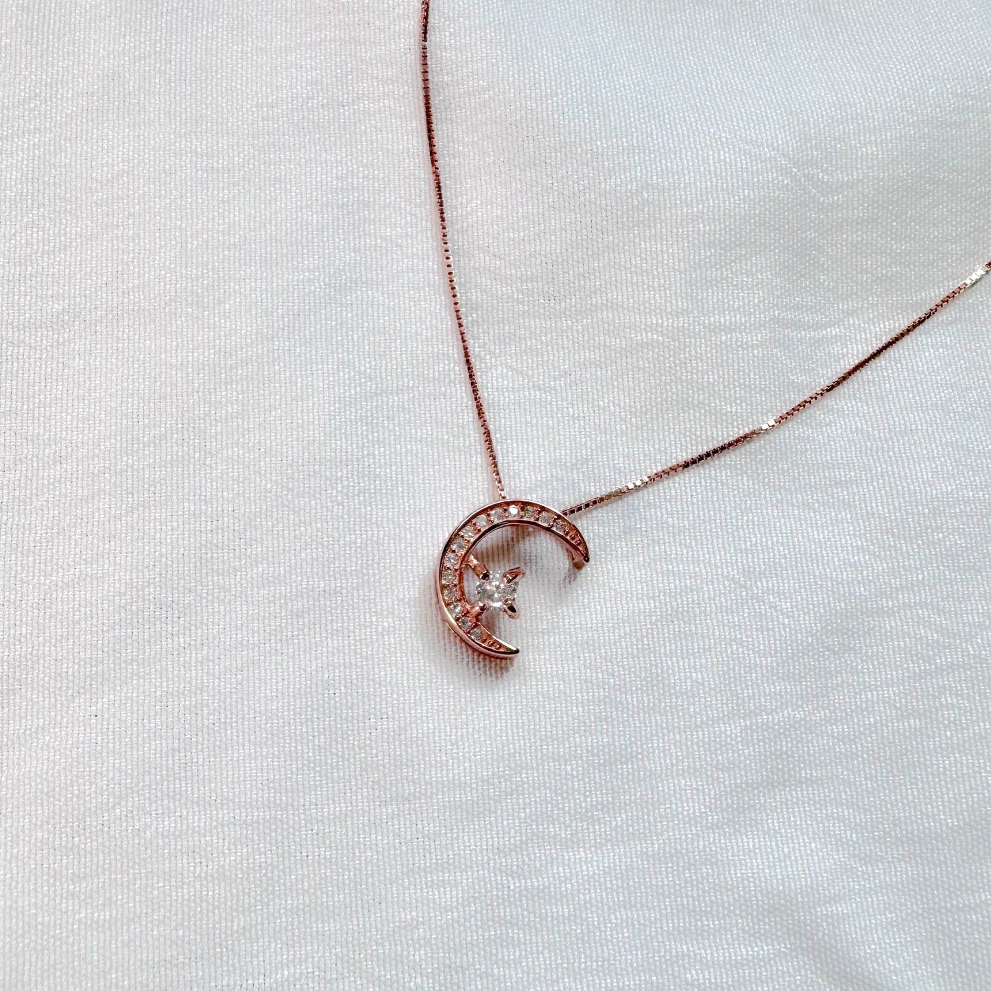 Luna Moissanite Necklace in Rose Gold