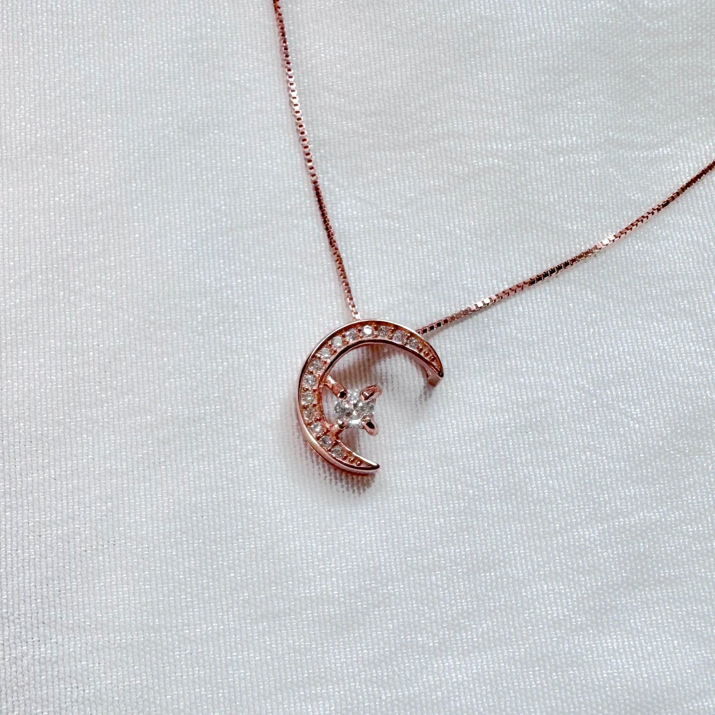 Luna Moissanite Necklace in Rose Gold