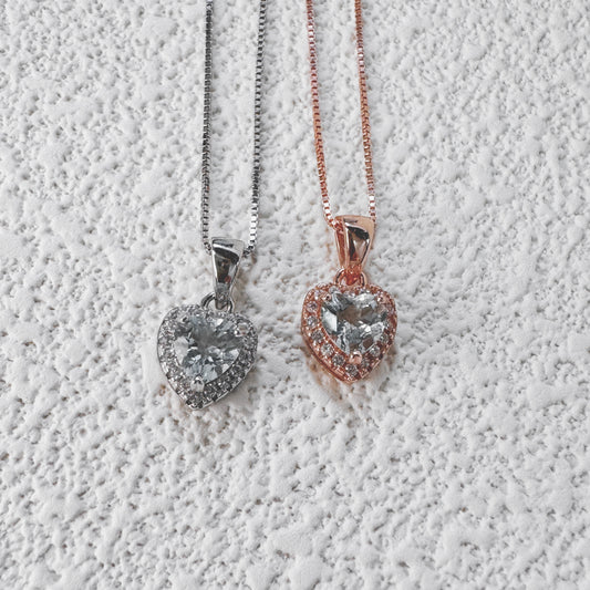 Celestia Heart Aquamarine Necklace (Zircon)