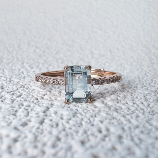 Azure Emerald-Cut Aquamarine Ring