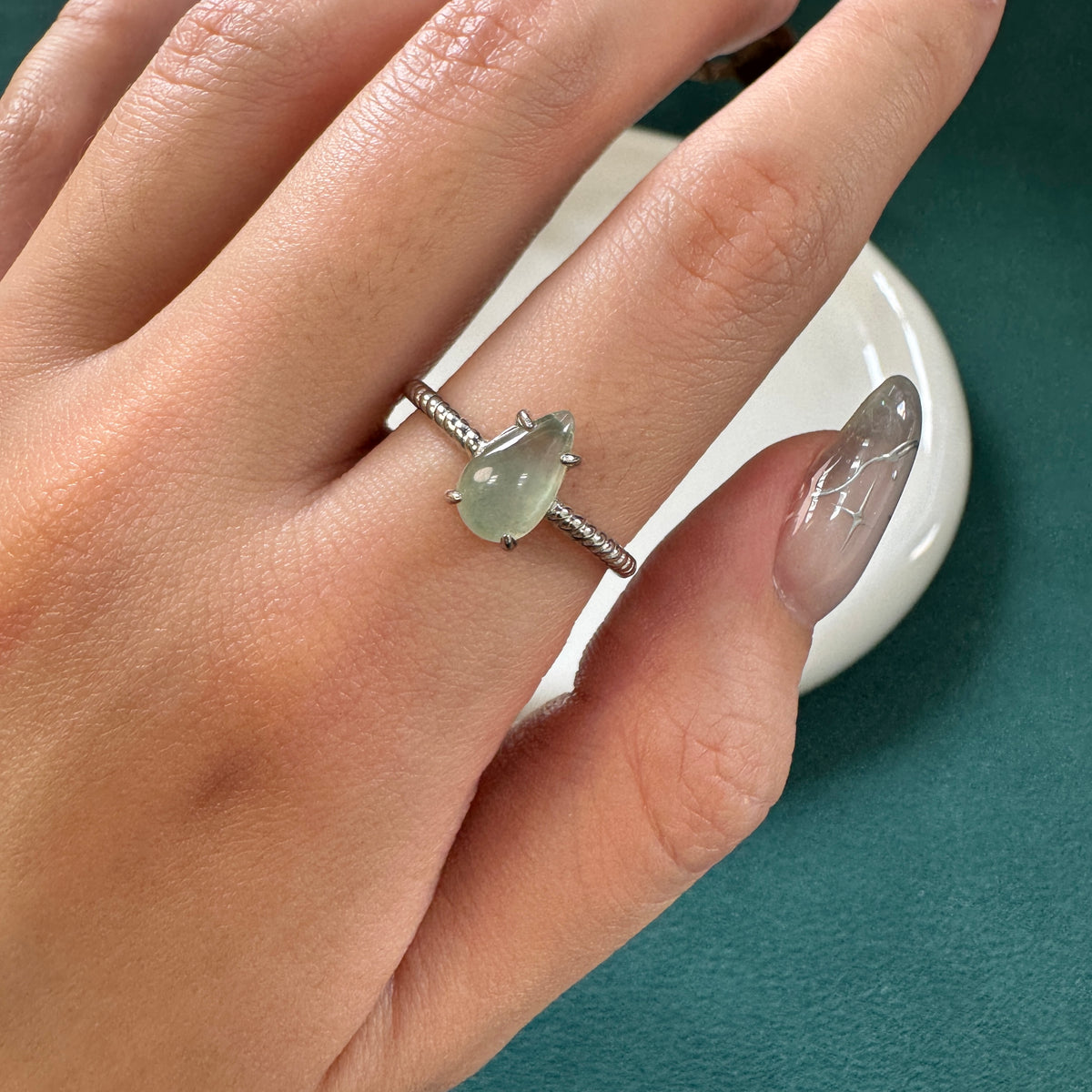 DEW | Lake Green Teardrop Jadeite Ring