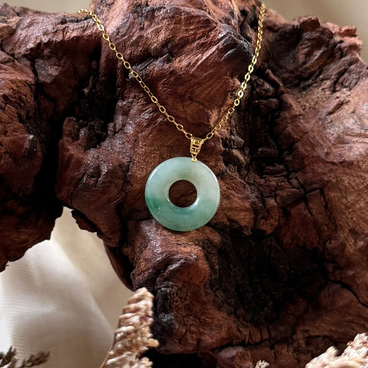 18k Gold Jadeite Bagel Pendant