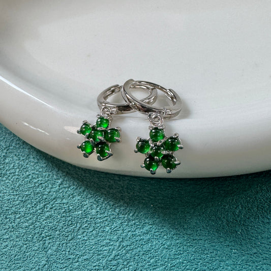 DEW | Green Flower Jadeite Huggies