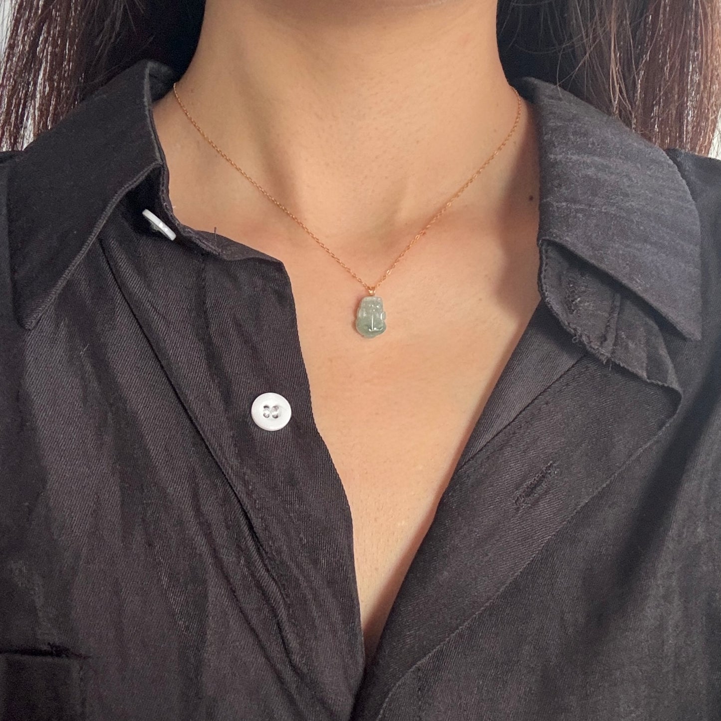 18k Gold Jadeite Pixiu Pendant