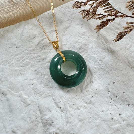 18k Teal Jadeite Bagel Pendant
