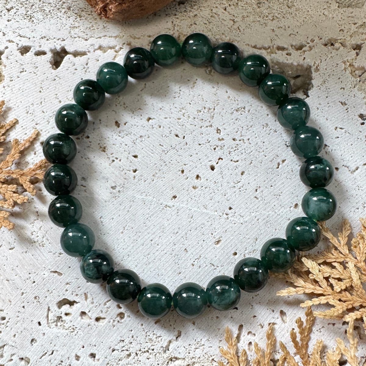 AUTUMN | Forest Green Jadeite Beaded Bracelet