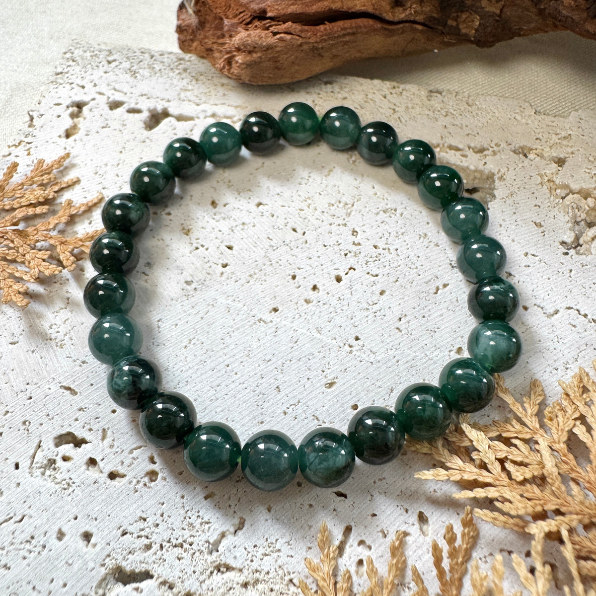 AUTUMN | Forest Green Jadeite Beaded Bracelet