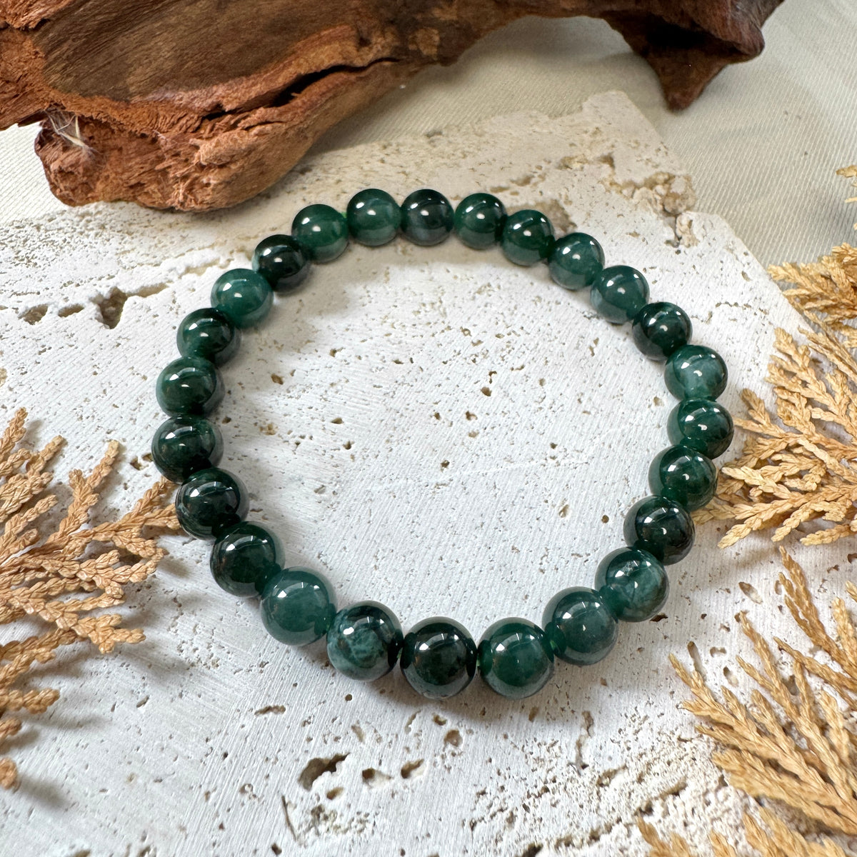 AUTUMN | Forest Green Jadeite Beaded Bracelet
