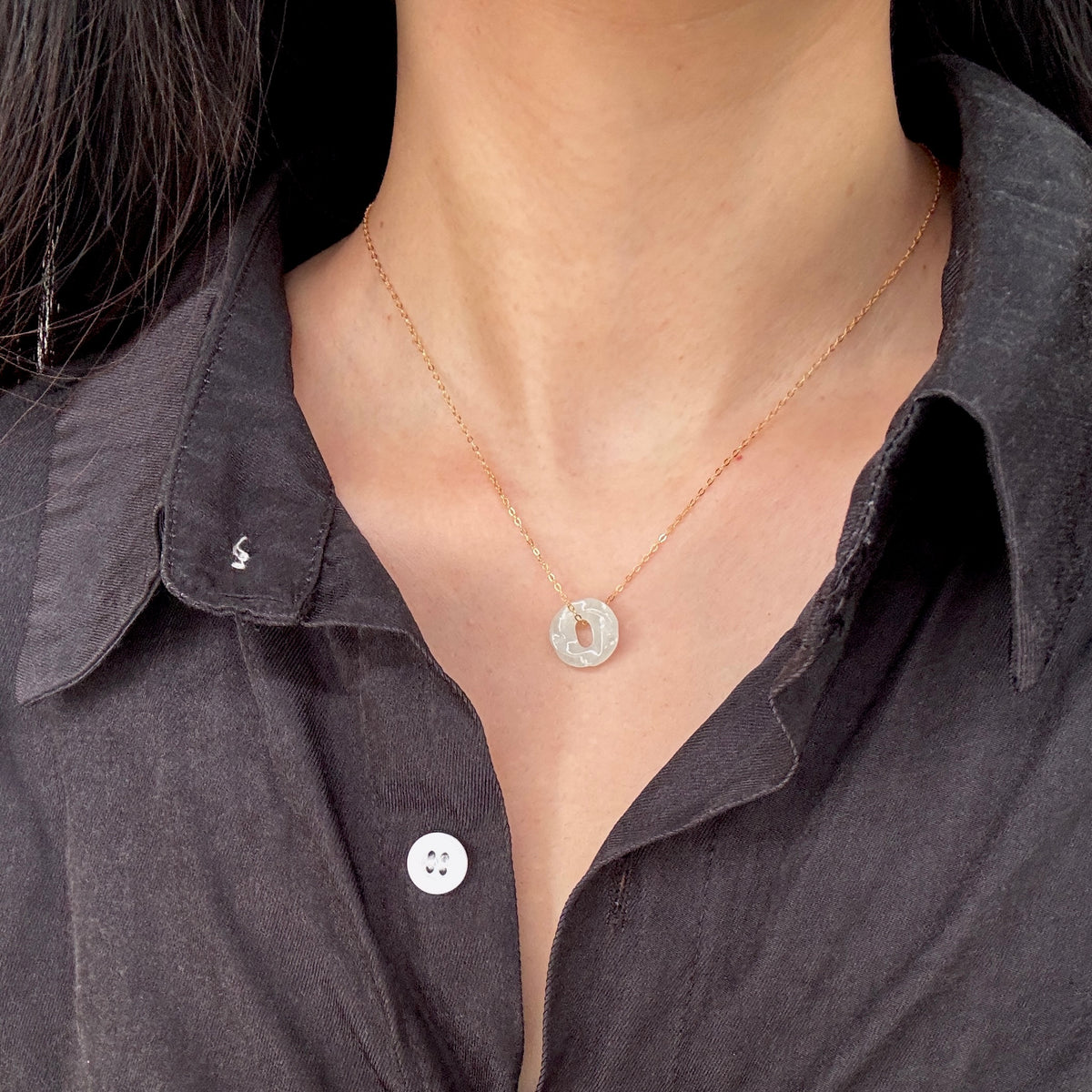 ĀN |  Twisty Jadeite Doughnut Necklace (Pale Green)