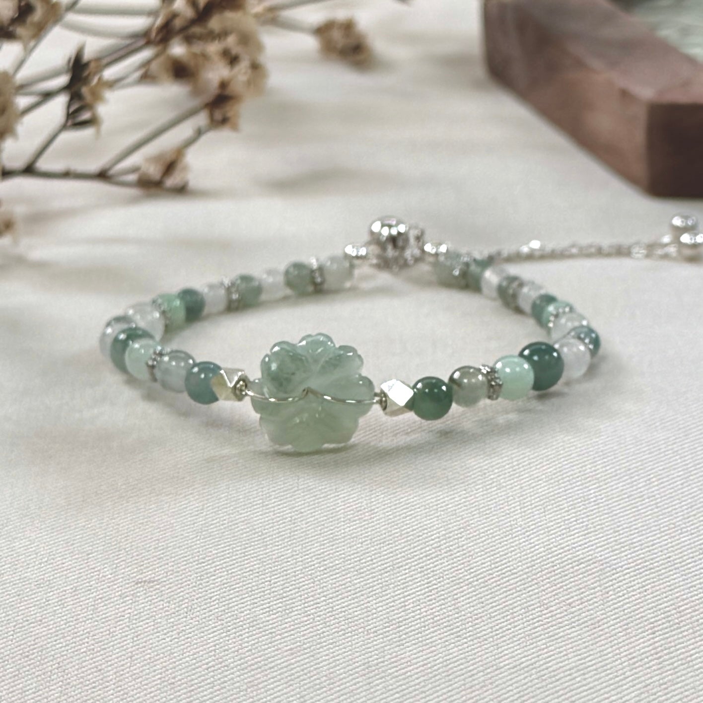 Carved Jadeite Blossom Bracelet