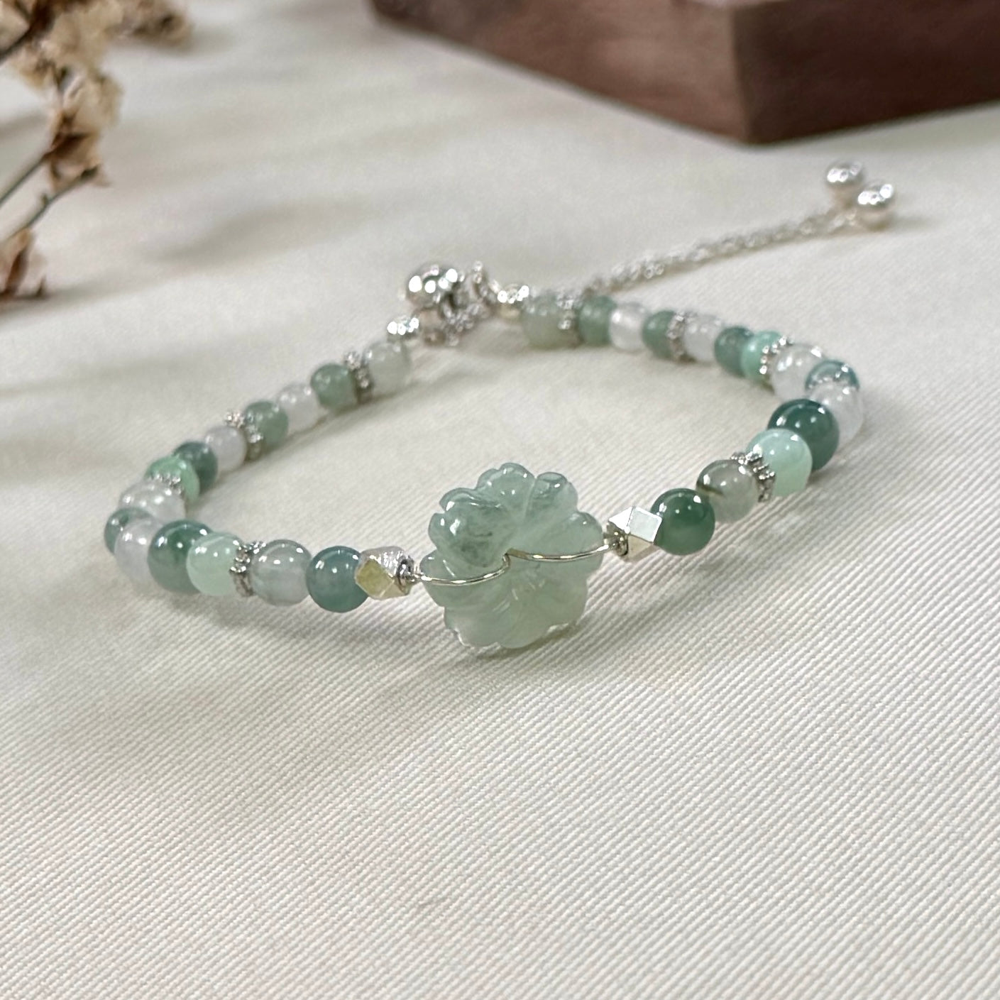 Carved Jadeite Blossom Bracelet
