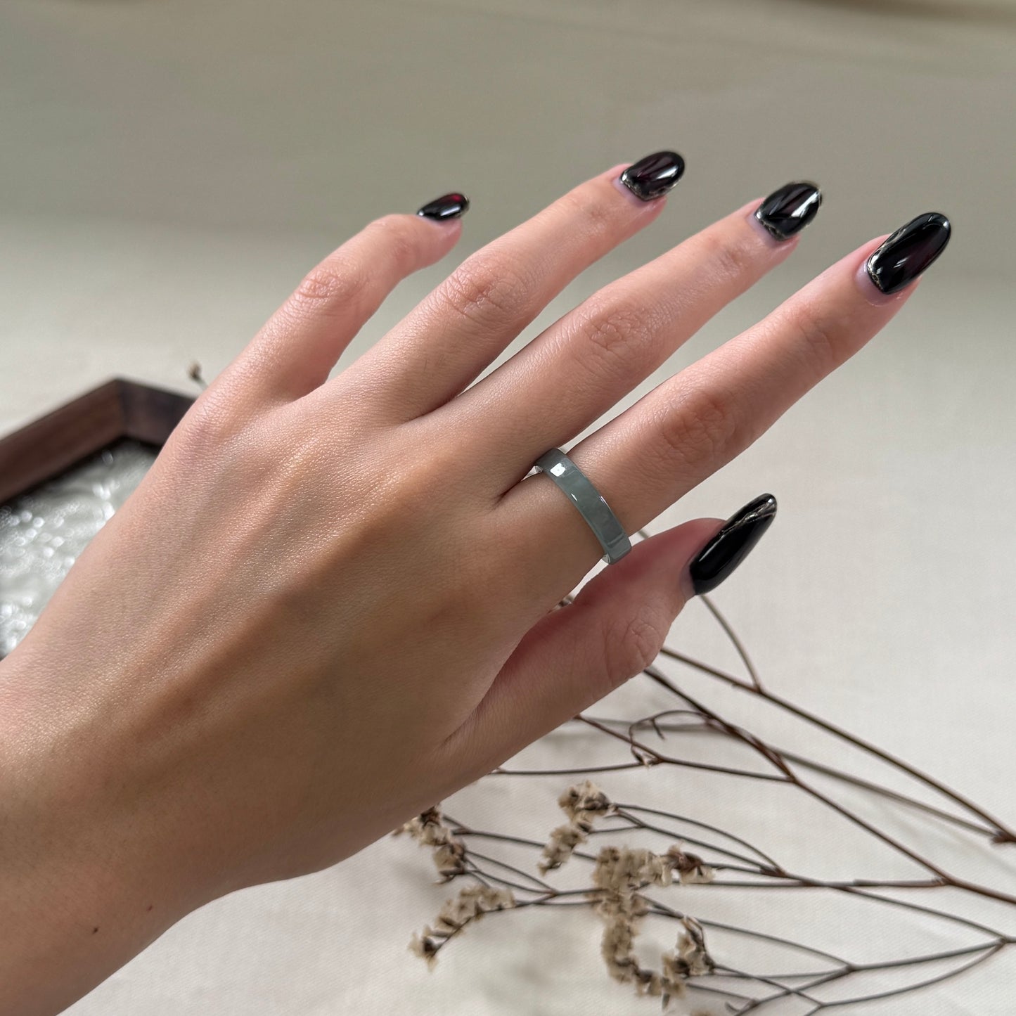 Lagoon Jadeite Square Rings