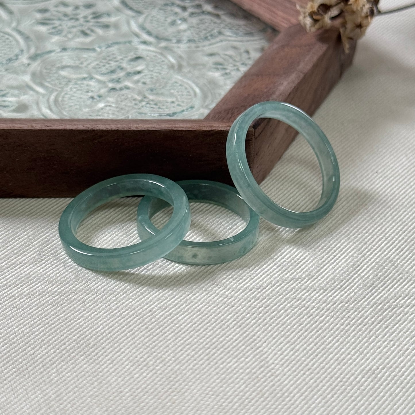 Lagoon Jadeite Square Rings (Slim)