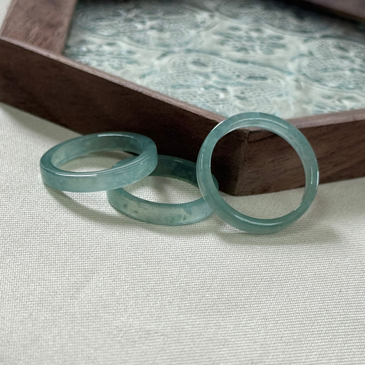 Lagoon Jadeite Square Rings (Slim)