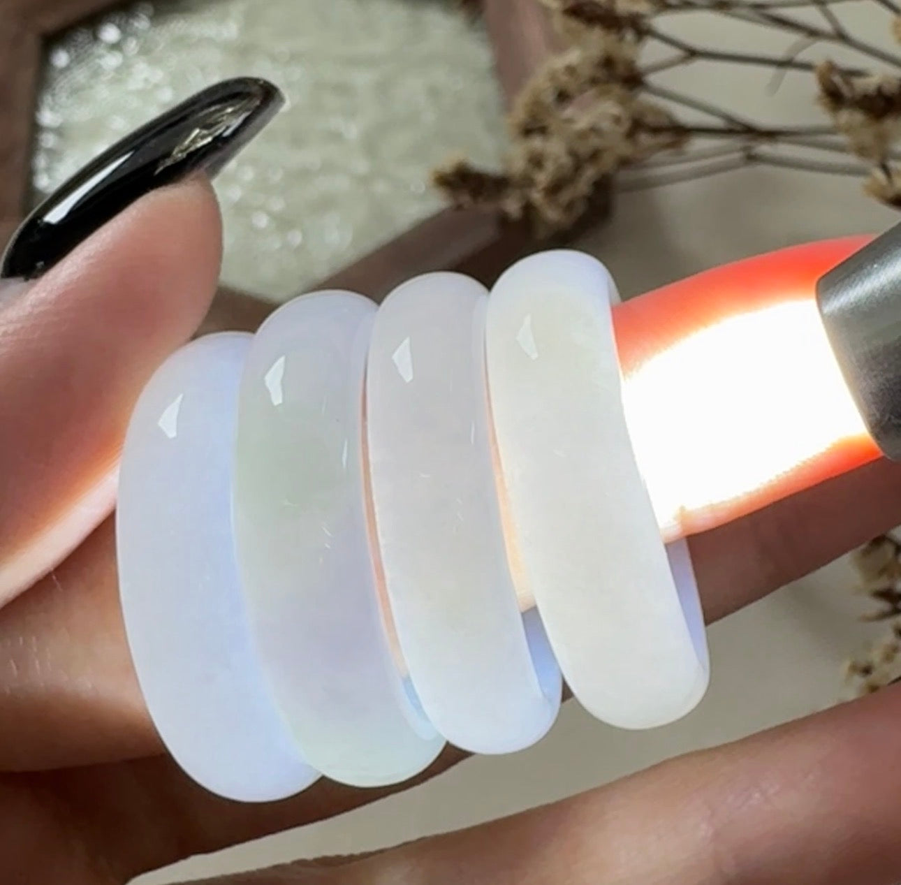 Pale Iris Jadeite Rings