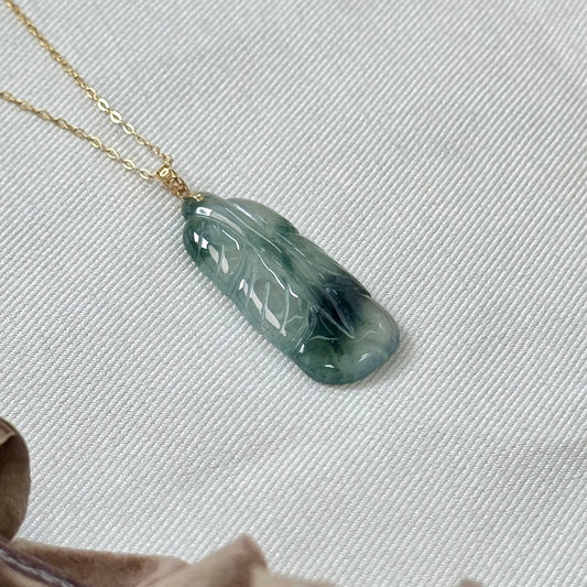18k Gold Feather Jadeite Pendant