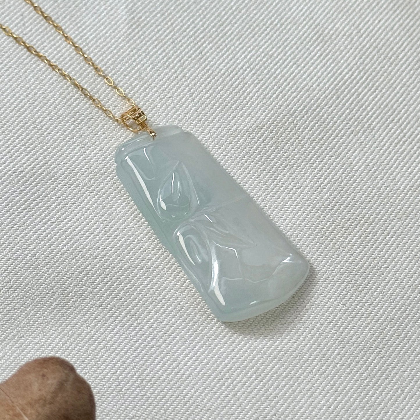 18k Gold Bamboo Jadeite Pendant