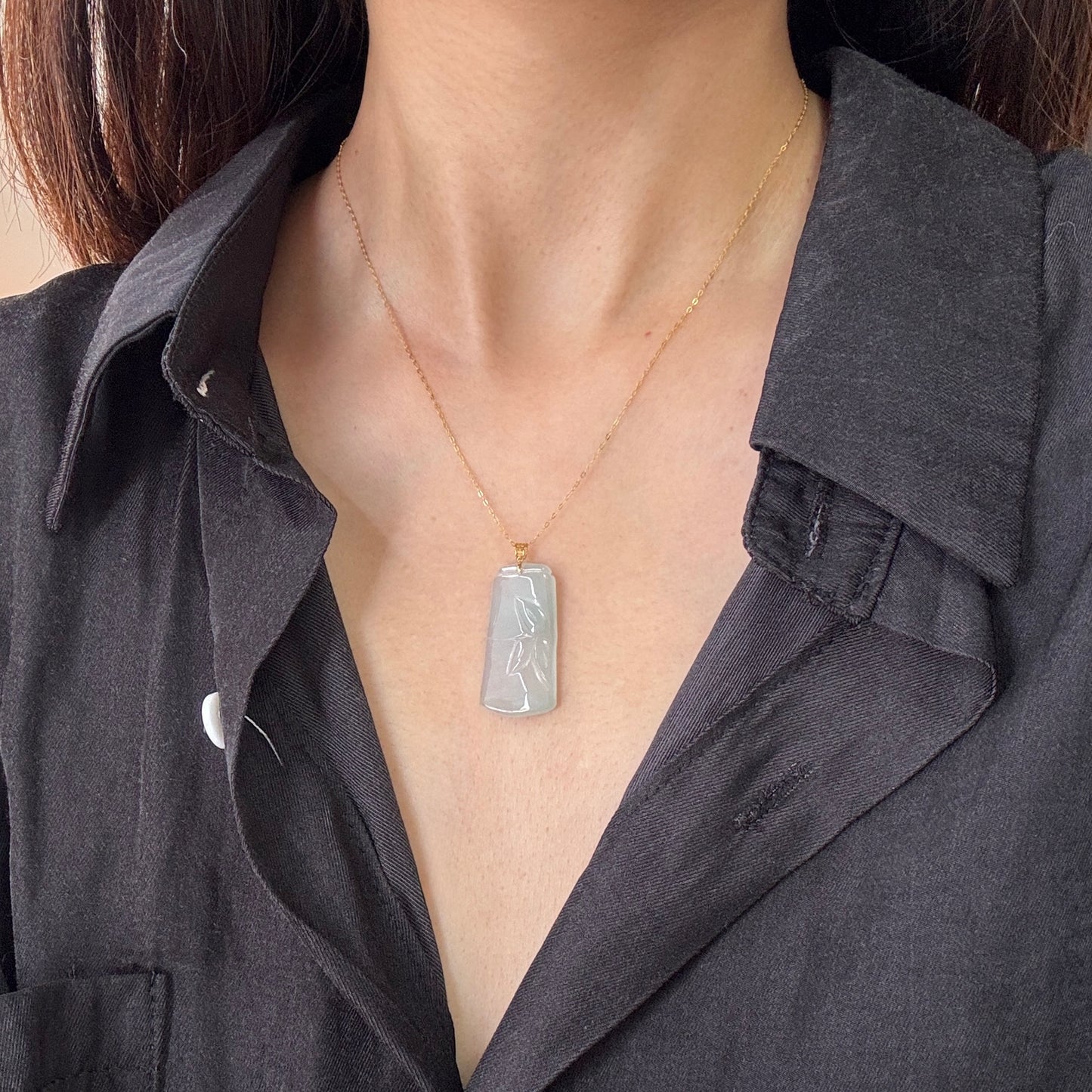 18k Gold Bamboo Jadeite Pendant