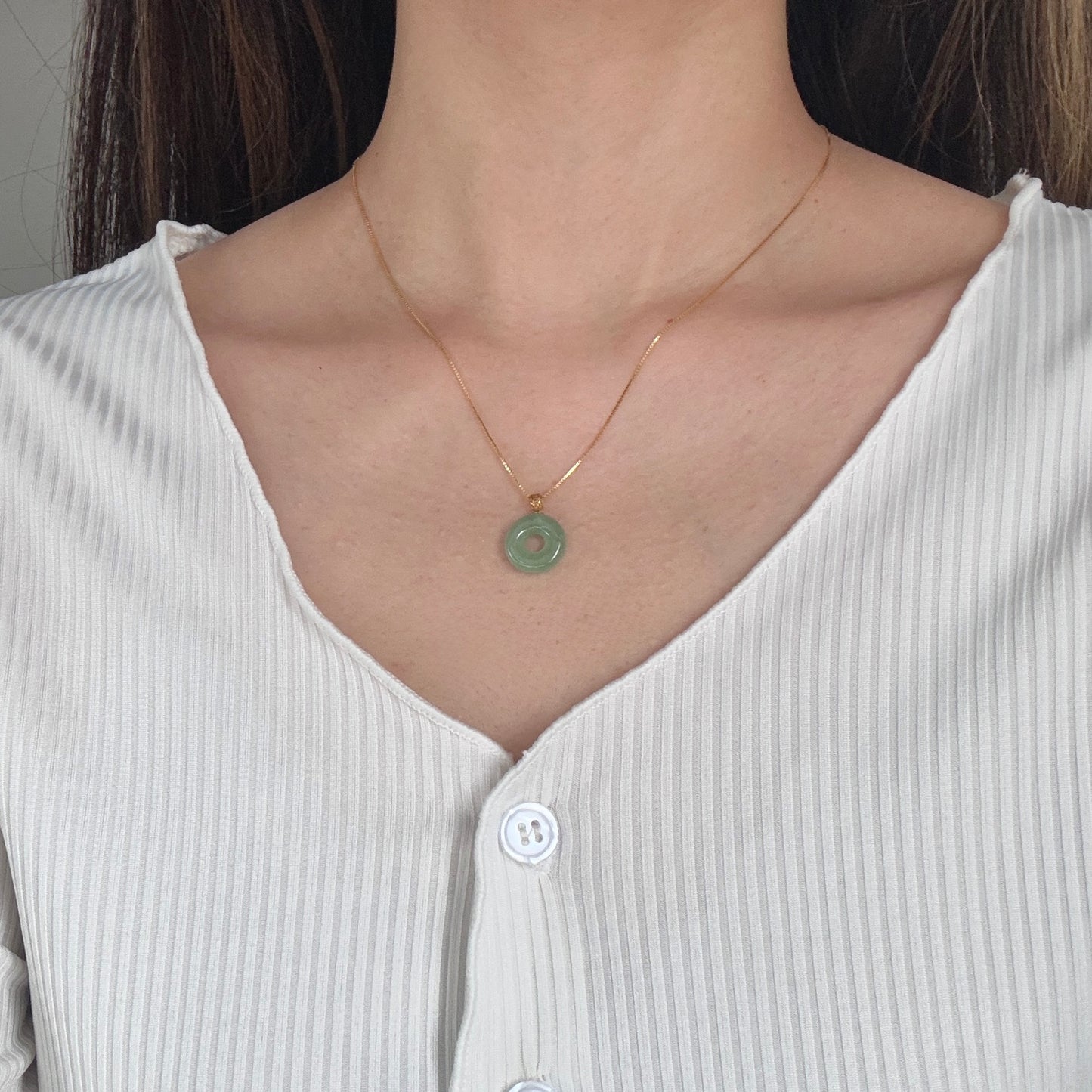 18k Green Jadeite Bagel Pendant