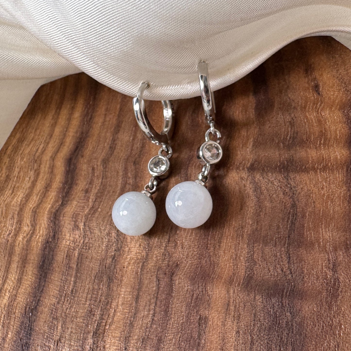 Orb Jadeite Drop Huggies | White
