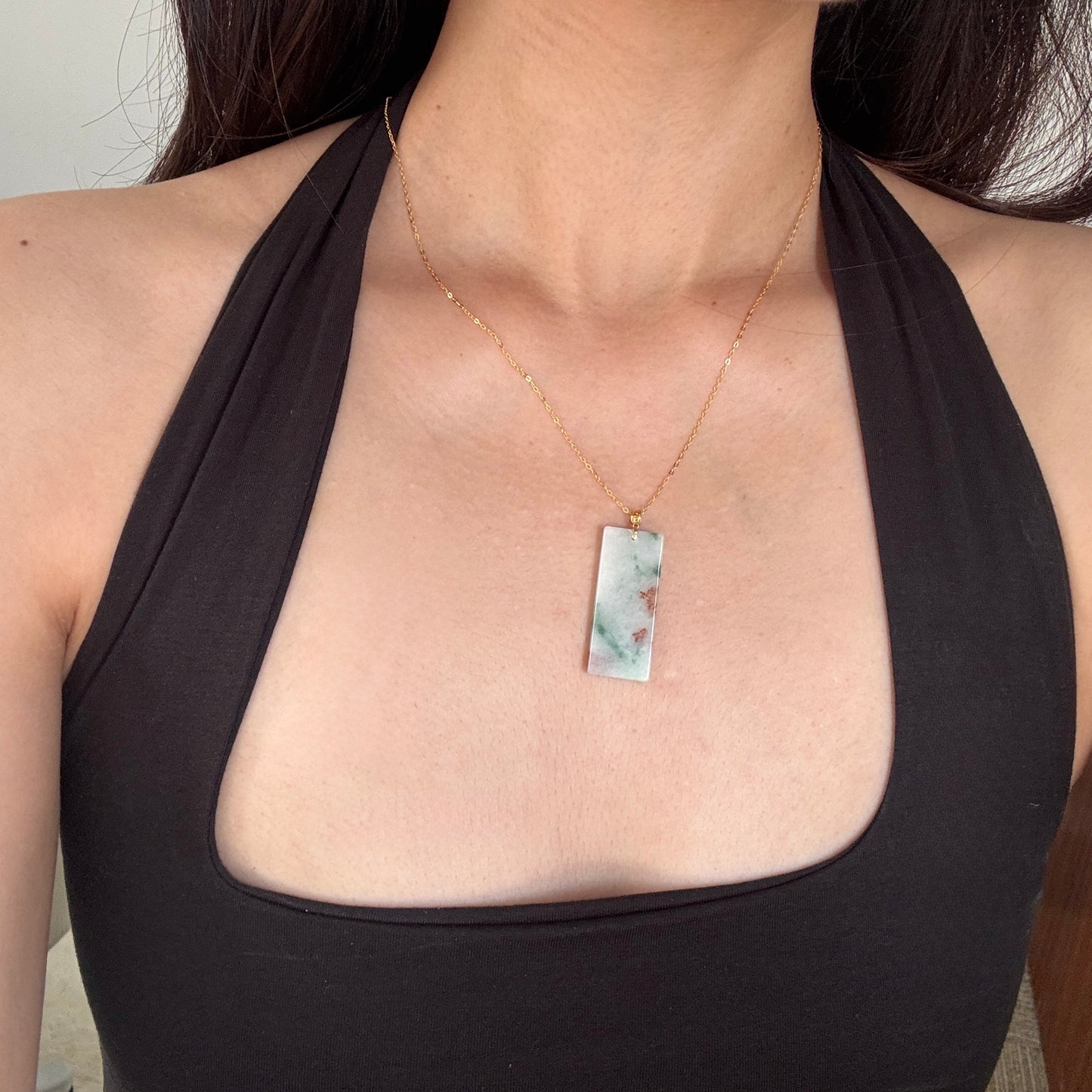 PIAOHUA | 18k Gold Jadeite Oblong Pendant