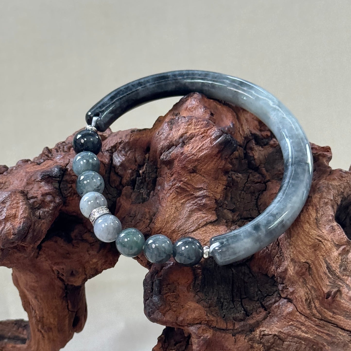 MÒ | Beaded Jadeite Half Bangle