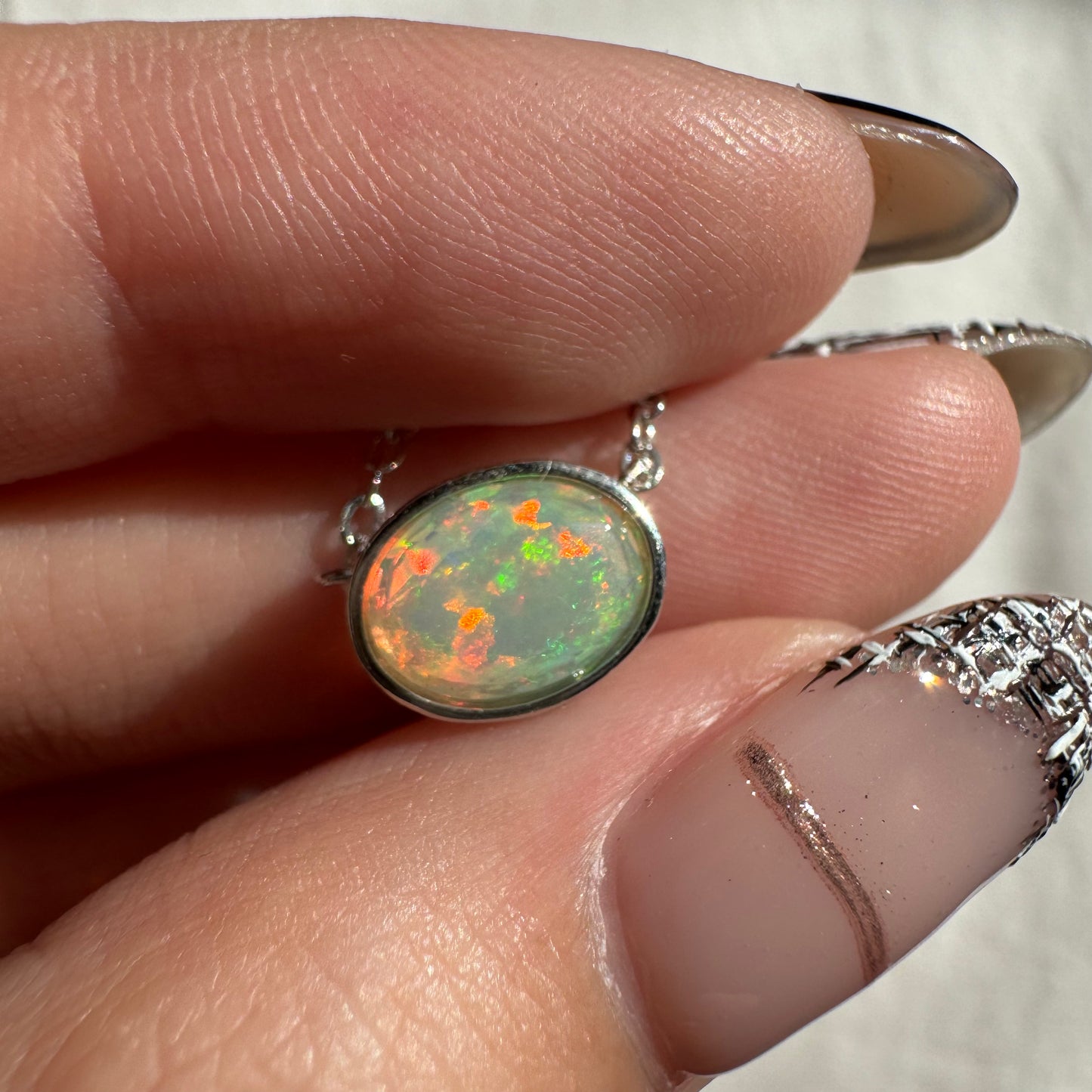 Arya Opal Necklace in Silver