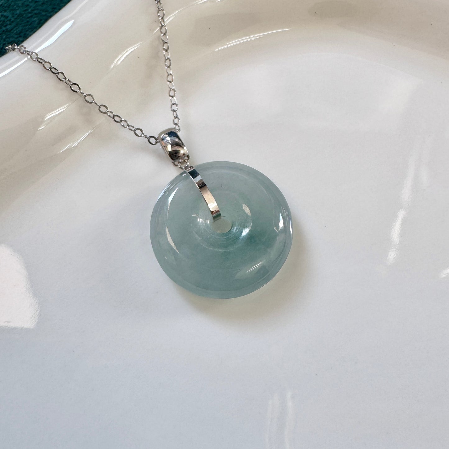 FOR HER | 18k Gold Blue Jadeite Doughnut Pendant (WG)