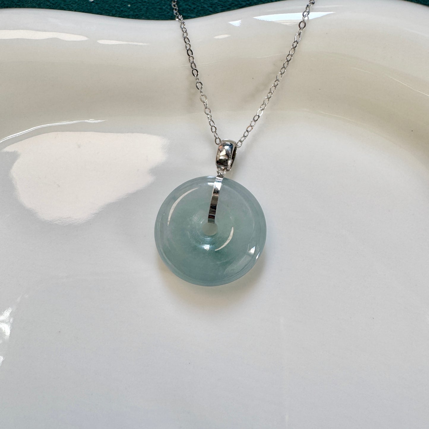 FOR HER | 18k Gold Blue Jadeite Doughnut Pendant (WG)