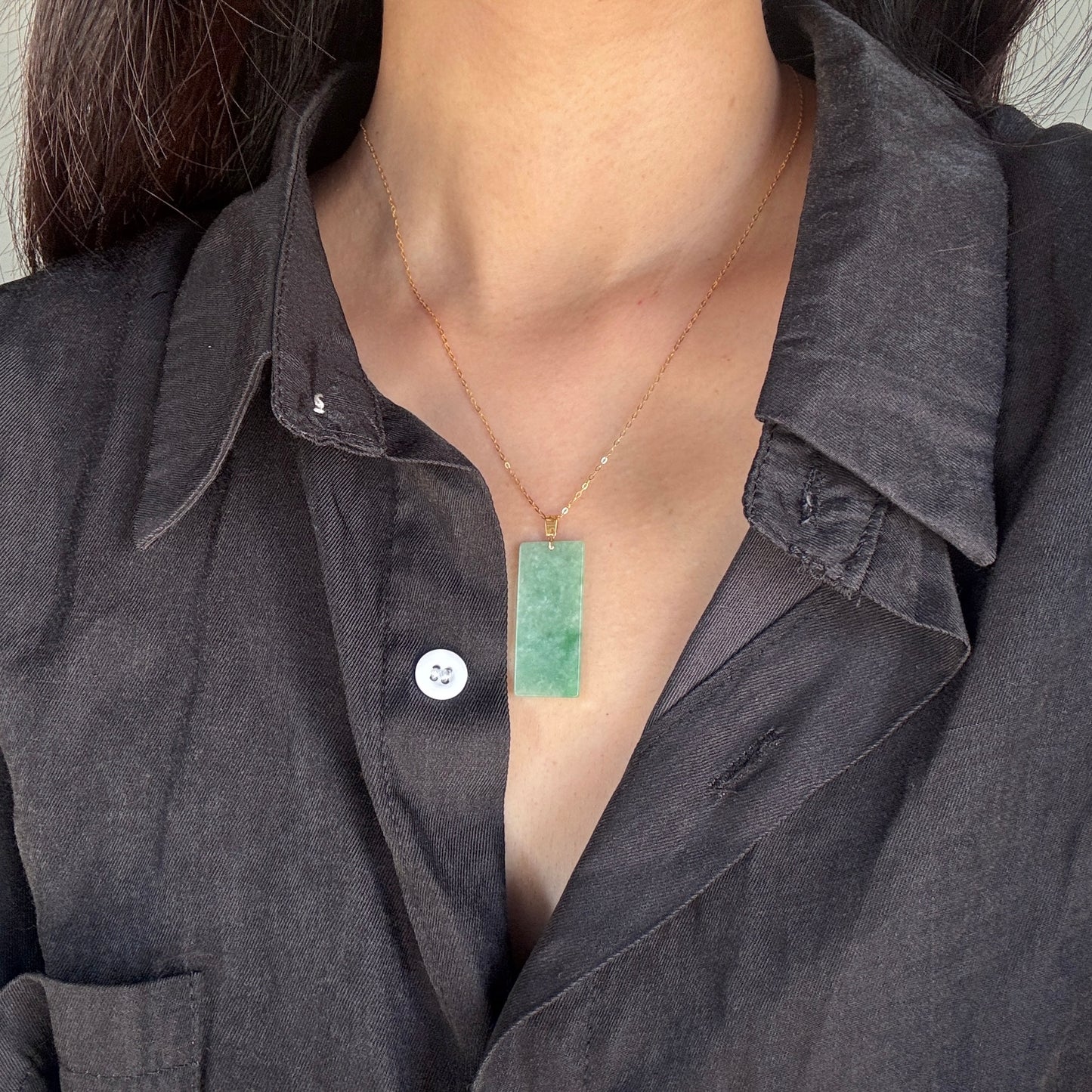 FOR HER | 18k Gold Jadeite Rectangle Pendant